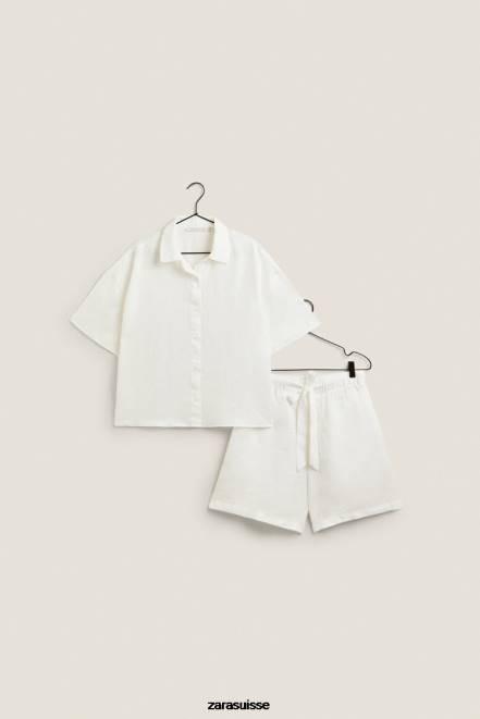 Zara vêtements P66V1814 femmes chemise en lin écru