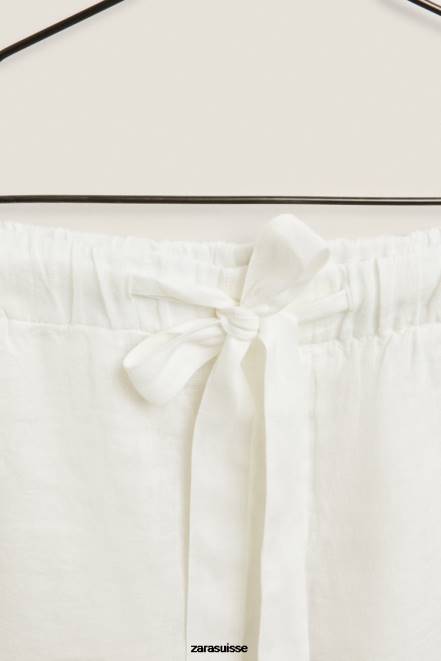 Zara vêtements P66V1815 femmes short en lin écru