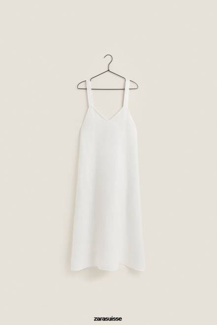 Zara vêtements P66V1817 femmes chemise de nuit en lin à bretelles écru