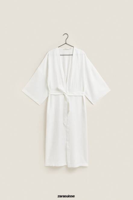 Zara vêtements P66V1818 femmes peignoir en lin écru