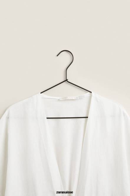 Zara vêtements P66V1818 femmes peignoir en lin écru
