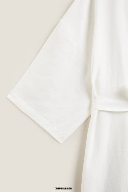 Zara vêtements P66V1818 femmes peignoir en lin écru