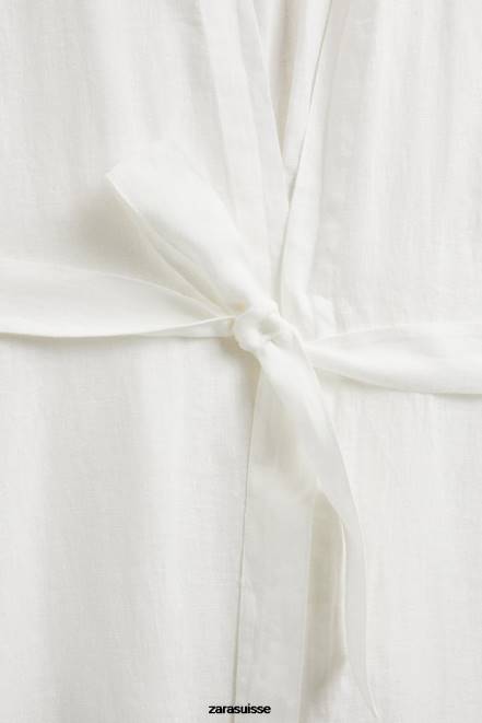 Zara vêtements P66V1818 femmes peignoir en lin écru