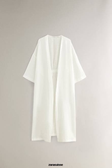 Zara vêtements P66V1818 femmes peignoir en lin écru