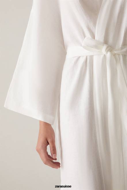 Zara vêtements P66V1818 femmes peignoir en lin écru