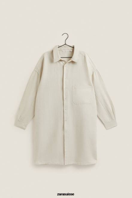 Zara vêtements P66V1819 femmes robe chemise beige clair