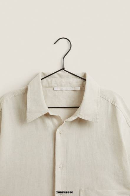 Zara vêtements P66V1819 femmes robe chemise beige clair