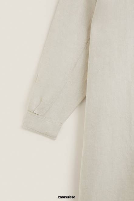 Zara vêtements P66V1819 femmes robe chemise beige clair