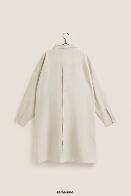 Zara vêtements P66V1819 femmes robe chemise beige clair