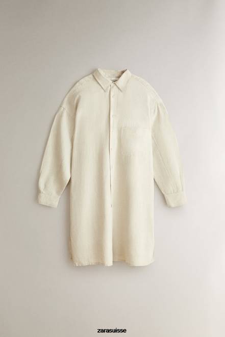 Zara vêtements P66V1819 femmes robe chemise beige clair