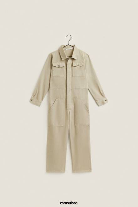 Zara vêtements P66V1820 femmes salopette de jardin à manches longues Beige foncé