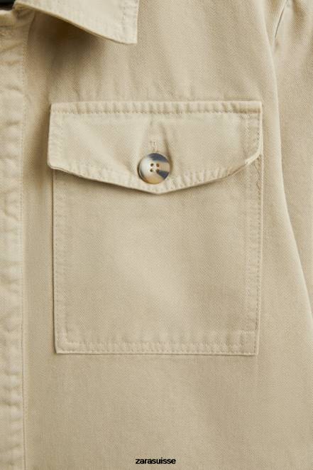 Zara vêtements P66V1820 femmes salopette de jardin à manches longues Beige foncé