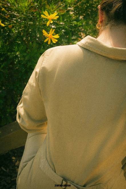 Zara vêtements P66V1820 femmes salopette de jardin à manches longues Beige foncé