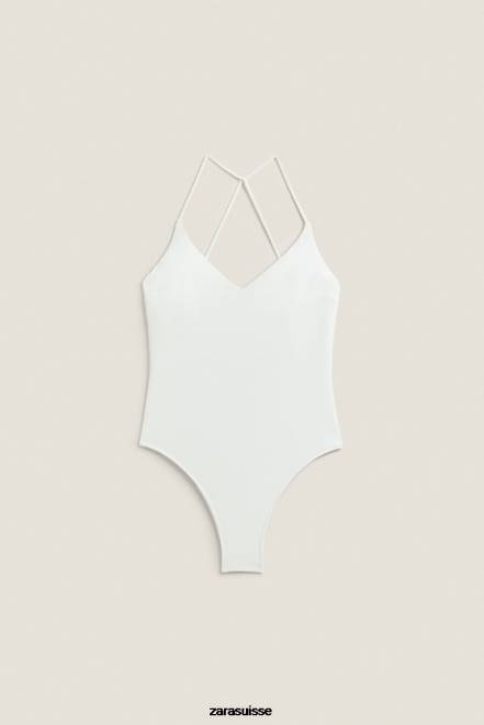 Zara vêtements P66V1822 femmes maillot de bain uni écru