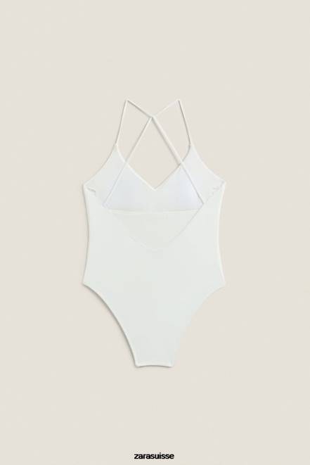 Zara vêtements P66V1822 femmes maillot de bain uni écru