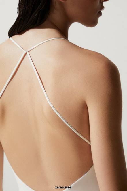 Zara vêtements P66V1822 femmes maillot de bain uni écru