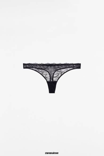 Zara vêtements P66V827 femmes string en dentelle noir