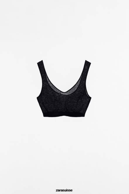 Zara vêtements P66V836 femmes brassière en laine noir