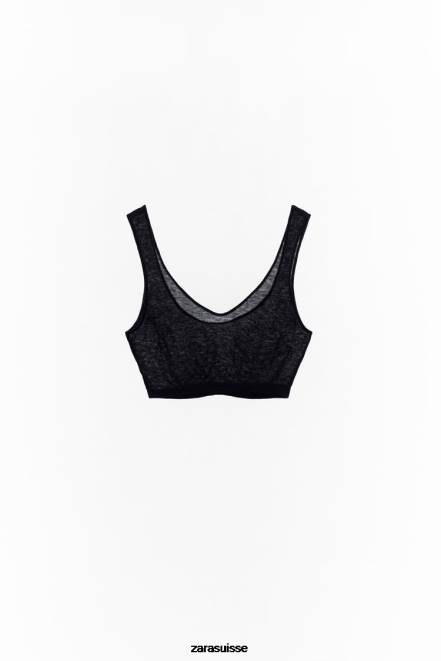 Zara vêtements P66V836 femmes brassière en laine noir