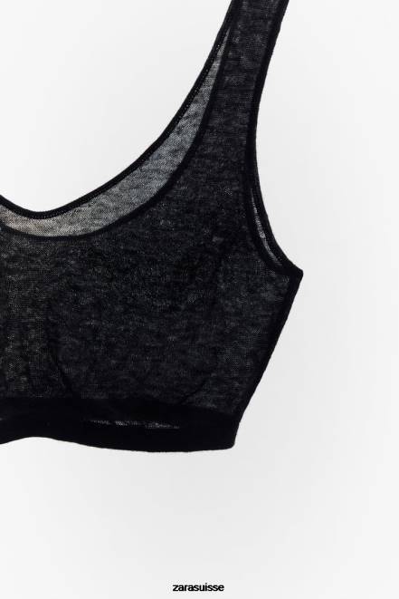 Zara vêtements P66V836 femmes brassière en laine noir