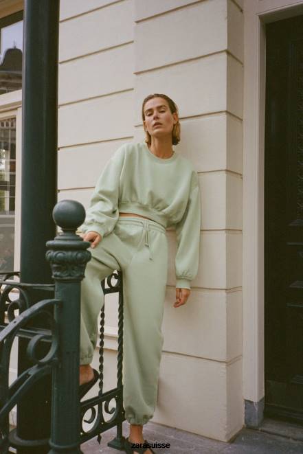 Zara vêtements P66V944 femmes pantalon de jogging basique vert d'eau