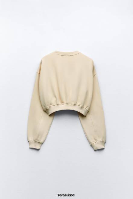 Zara vêtements P66V945 femmes sweat-shirt court basique vanille