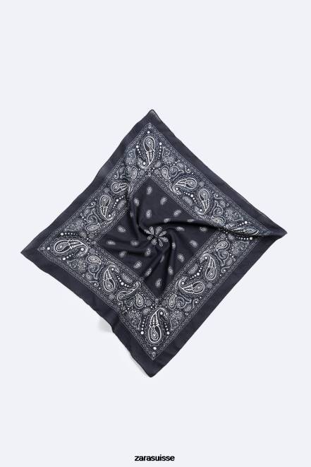 Zara accessoires P66V1393 Hommes bandana à imprimé cachemire bleu marine