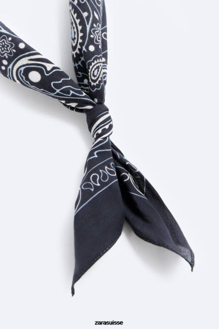 Zara accessoires P66V1393 Hommes bandana à imprimé cachemire bleu marine
