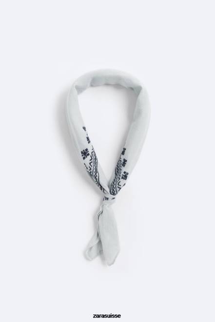 Zara accessoires P66V1396 Hommes bandana brodé géométrique bleu ciel
