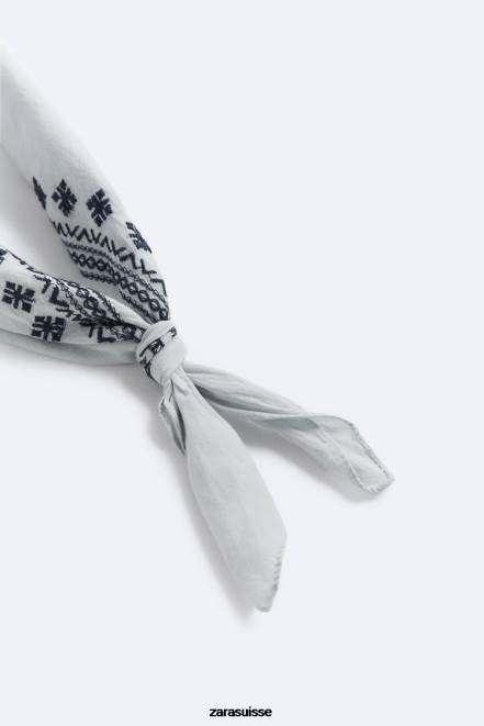 Zara accessoires P66V1396 Hommes bandana brodé géométrique bleu ciel
