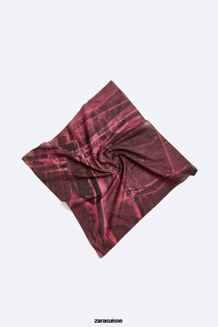 Zara accessoires P66V1397 Hommes bandana imprimé effet denim fuchsia