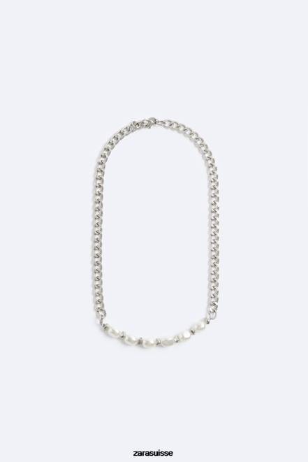 Zara accessoires P66V1493 Hommes chaîne de perles mélangées argent