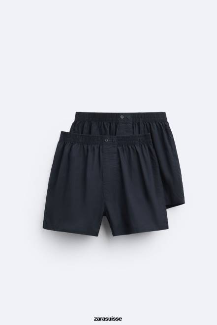 Zara accessoires P66V1413 Hommes Lot de 2 boxers en popeline rayée bleu marine