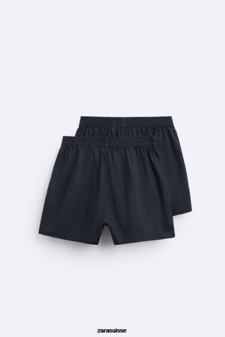 Zara accessoires P66V1413 Hommes Lot de 2 boxers en popeline rayée bleu marine