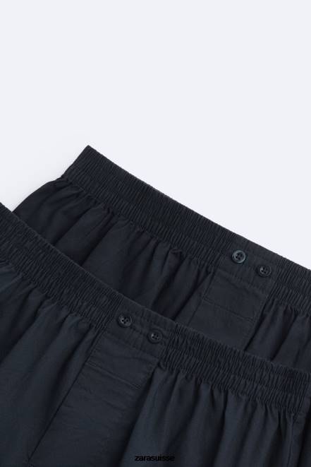 Zara accessoires P66V1413 Hommes Lot de 2 boxers en popeline rayée bleu marine