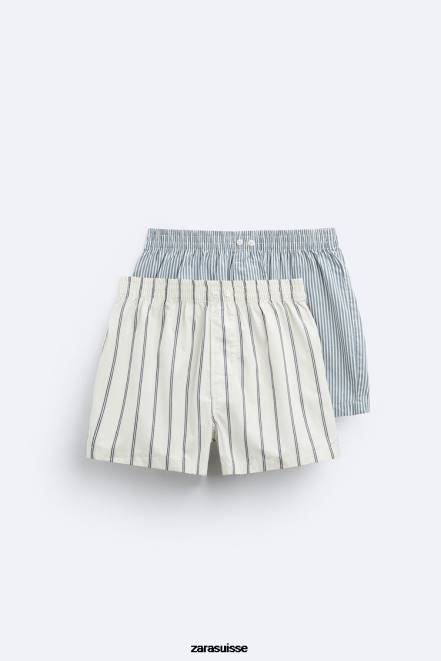 Zara accessoires P66V1414 Hommes Lot de 2 boxers en popeline rayée divers