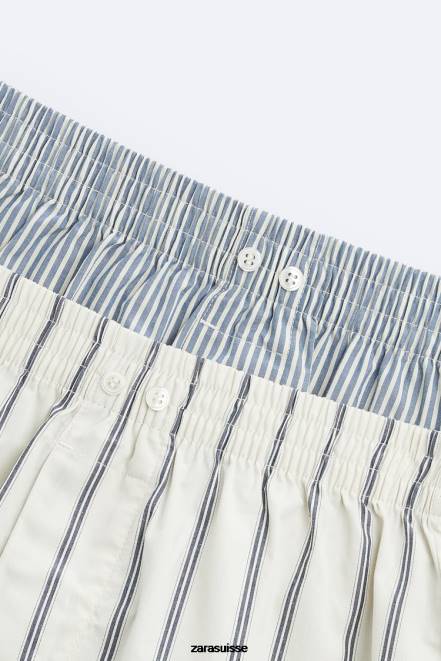 Zara accessoires P66V1414 Hommes Lot de 2 boxers en popeline rayée divers