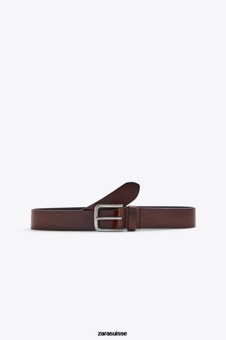 Zara accessoires P66V1453 Hommes ceinture en cuir basique brun