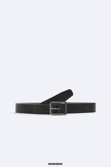 Zara accessoires P66V1456 Hommes ceinture en cuir effet délavé noir