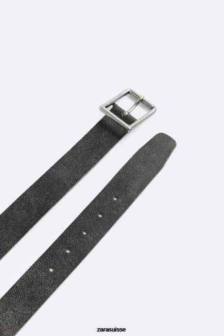 Zara accessoires P66V1456 Hommes ceinture en cuir effet délavé noir