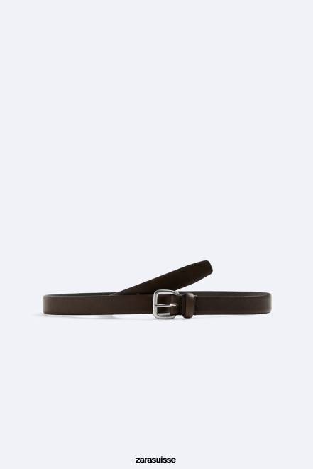 Zara accessoires P66V1457 Hommes ceinture étroite en cuir gris taupe