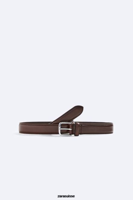 Zara accessoires P66V1458 Hommes ceinture habillée en cuir brun