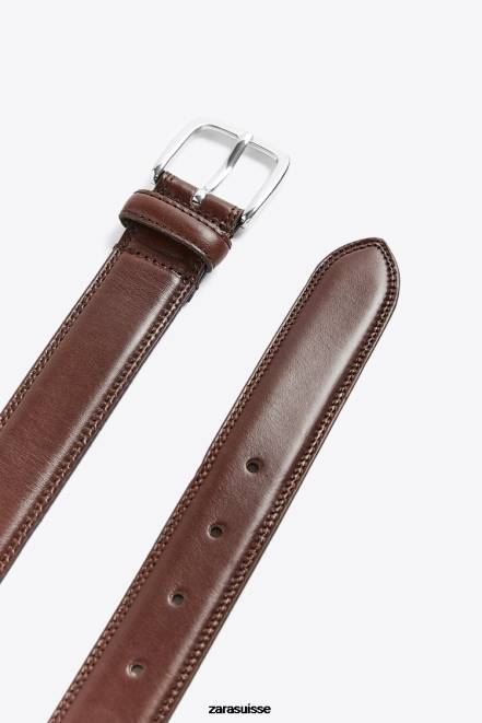 Zara accessoires P66V1458 Hommes ceinture habillée en cuir brun