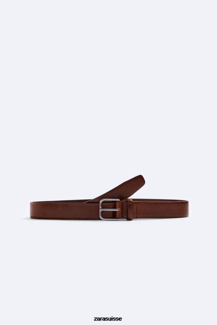 Zara accessoires P66V1459 Hommes ceinture habillée en cuir brun