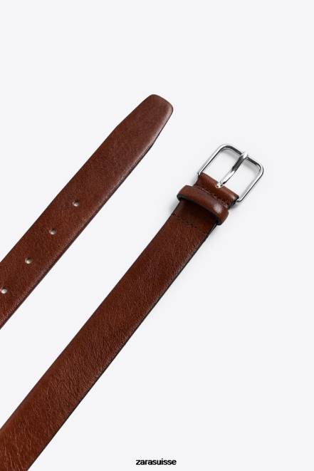Zara accessoires P66V1459 Hommes ceinture habillée en cuir brun