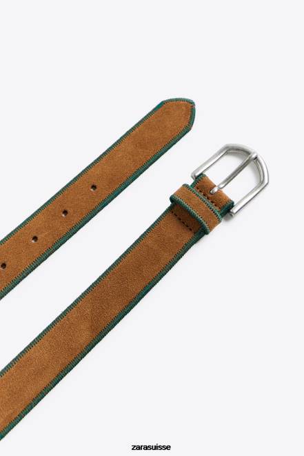 Zara accessoires P66V1461 Hommes ceinture en cuir contrastant beige clair