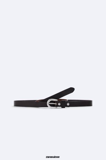 Zara accessoires P66V1463 Hommes ceinture étroite en cuir brun