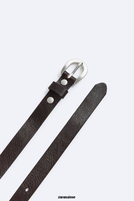 Zara accessoires P66V1463 Hommes ceinture étroite en cuir brun