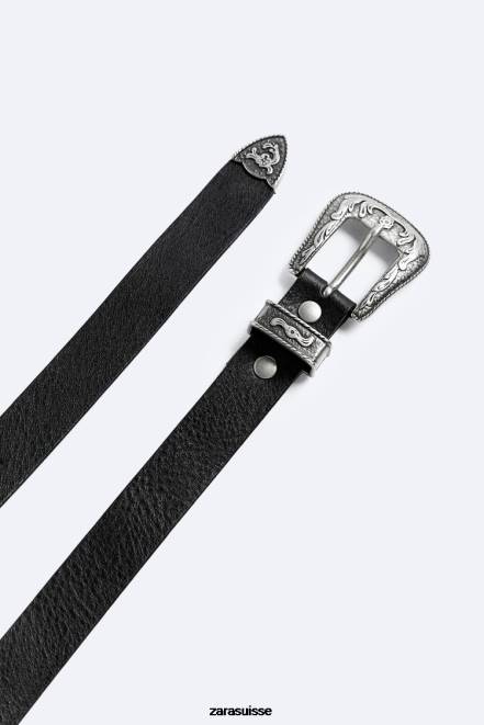 Zara accessoires P66V1464 Hommes ceinture en cuir noir