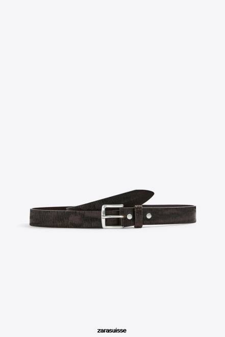 Zara accessoires P66V1469 Hommes ceinture en cuir texturé marron foncé